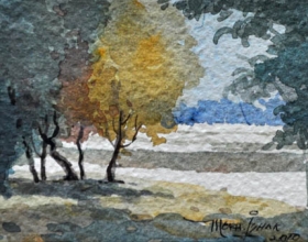 35-Mokhtar Ishak. Kota Bahru Landscape (2010) 10 cmx 7.5cm watercolour on paper
