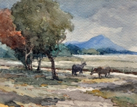 36-Mokhtar Ishak. Kota Bahru Padi Field (undated) 15 cmx 11.5cm watercolour on paper