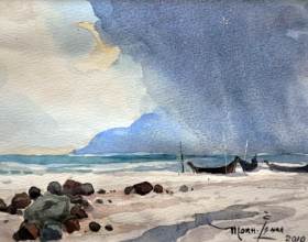 39-Mokhtar Ishak. Pantai Sabak - Khalil Ibrahim (2010) 21 cmx 14.5cm watercolour on paper