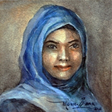 43-Mokhtar Ishak. Portrait of a lady (2002) 9.5cm x 9cm Watercolour on cardboard