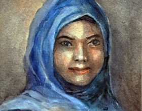43-Mokhtar Ishak. Portrait of a lady (2002) 9.5cm x 9cm Watercolour on cardboard