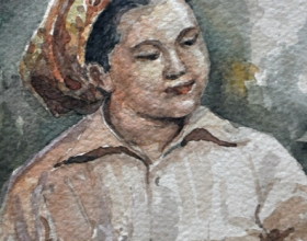 44-Mokhtar Ishak. Siamese Girl (2007) 13.5 cmx 9.5cm Watercolour on paper