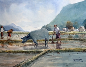 46-Mokhtar Ishak. Sowing (2011) 30.5cm x 44cm Watercolour on Paper