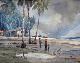 47-Mokhtar Ishak. Sunset in Pantai Malawi (2011) 29cm x 23cm watercolour on paper