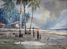 48-Mokhtar Ishak. Sunset in Pantai Malawi (2011) 29cm x 23cm watercolour on paper