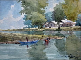 49-Mokhtar Ishak. Sunsrise in Pantai Sabak (2011) 29 cm x 22.5cm Watercolour on paper