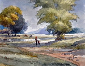 51-Mokhtar Ishak. Vilage in Tumpat, (2011) Watercolour on Paper