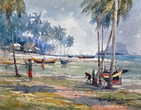 56-Mokhtar Ishak. Village in Tumpat, (2001) Watercolour on Paper. 19cm x 14cm