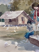 57-Mokhtar Ishak. Village in Tumpat, (2010) Watercolour on paper. 15.5cm x 11.5cm