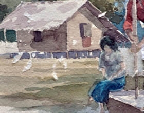 57-Mokhtar Ishak. Village in Tumpat, (2010) Watercolour on paper. 15.5cm x 11.5cm