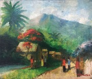 Gerard-Pieter-Adolfs-B.-Indonesia-1898-1968-Village-Scene-1950’s-Oil-on-canvas-60-x-70-cm