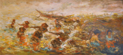 Balinese Fishermen, Undated RM 11,000.00-SOLD | Oil on canvas | 99 x 219 cm
