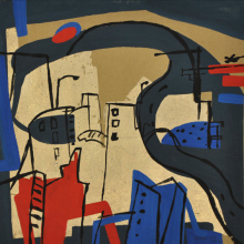 22-Frank Woo "City Life, City Lookout Series - In Blue and Red I" (2004) Mixed Media on Paper 36x33.6cm