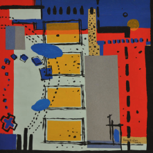 23-Frank Woo "City Life, City Lookout Series - In Blue and Red II" (2004) Mixed on Paper 36 x 34.4 cm