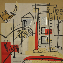 24-Frank Woo "City Life, City Lookout Series - In Red I" (2004) Mixed Media on Paper 35 x 35.5 cm