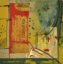 25-Frank Woo "City Life, City Lookout Series - In Red II" (2004) Mixed Media on Paper 33 x 34.5 cm