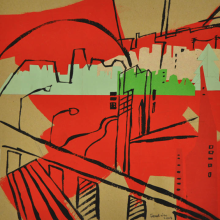 26-Frank Woo "City Life, City Lookout Series - In Red III" (2004) Mixed Media on Paper 35.5 x 35.8 cm