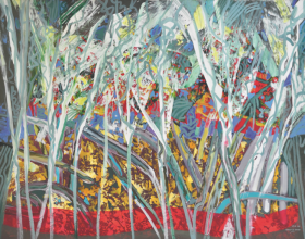 44-Raphael Scott Ahbeng "Forest in Gold" (2009) Acrylic on canvas, 96.5 x 128 cm
