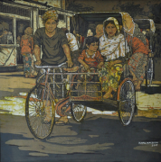 10-RM 22,000.00-SOLD Ismail Mat Hussin _Two trishaws_ (2008) Batik 76cm x 92cm RM 32000