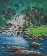 13-Waterfall, 1974 RM 3,300.00-SOLD | Watercolour on paper | 17.5 x 13 cm