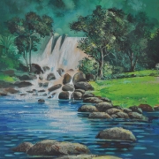 13-Waterfall, 1974 RM 3,300.00-SOLD | Watercolour on paper | 17.5 x 13 cm