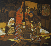 14-Women Pounding Rice, 2004 RM 28,600.00-SOLD | Batik | 98 x 110 cm
