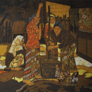 14-Women Pounding Rice, 2004 RM 28,600.00-SOLD | Batik | 98 x 110 cm