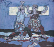 15-Silat Movement in Blue, 1979 RM .18,70000-SOLD | Batik | 55 x 63 cm