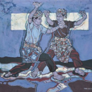 15-Silat Movement in Blue, 1979 RM .18,70000-SOLD | Batik | 55 x 63 cm