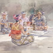 18-Main puteri, 1980 RM 3, 850.00-SOLD | Watercolour on paper | 28 x 37 cm