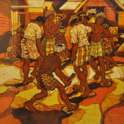 27-RM 42,560.00-SOLD RM 42,560.00-SOLD Ismail Mat Hussin _Playing Gasing_ (1982) Batik 92cm x 105cm