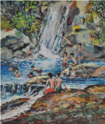 3-Picnic at the Waterfall, 1974 RM 4,400.00-SOLD | Watercolour on paper | 23.5 x 20 cm