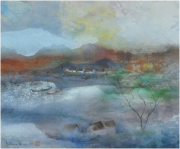 1-Village, 1989 RM 5,500.00-SOLD | Mixed media on paper laid on board | 49 x 59.5 cm