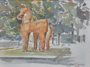 17-RM 2,750.00-SOLD Lot 3 Khalil Ibrahim, Terracota Horse Indian Series, 2001, Watercolour on paper 38 x 28.5 cm