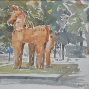 17-RM 2,750.00-SOLD Lot 3 Khalil Ibrahim, Terracota Horse Indian Series, 2001, Watercolour on paper 38 x 28.5 cm