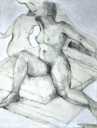 22-RM 17,050.00-SOLD Lot 64 Khalil Ibrahim, Nude Portrait - Australian Lady, 1994, Charcoal and acrylic on paper 76 x 56 cm