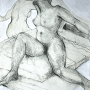 22-RM 17,050.00-SOLD Lot 64 Khalil Ibrahim, Nude Portrait - Australian Lady, 1994, Charcoal and acrylic on paper 76 x 56 cm