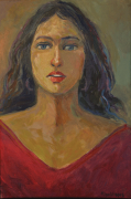 41-RM 14,300.00-SOLD Khalil Ibrahim _Portrait of a Lady_ (2005) Acrylic on Canvas 35cm x 52 cm RM 22,000