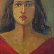 41-RM 14,300.00-SOLD Khalil Ibrahim _Portrait of a Lady_ (2005) Acrylic on Canvas 35cm x 52 cm RM 22,000