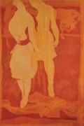 42-Two Figures, 1986 RM 49,500.00-SOLD | Batik with newsprint | 49 x 74.5 cm