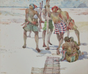 51-RM 5,600.00-SOLD Khalil Ibrahim _East Coast Series - Fishermen_ (1987) Watercolour on paper, 26.5 x 31 RM 18,000