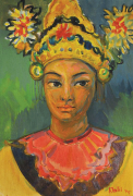 56-RM 9,520.00-SOLD Khalil Ibrahim "Portrait of a Balinese Lady" (1975) 46cm X 32cm Acrylic on CanvasRM 38,000