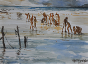 57-RM 2,240.00-SOLD Khalil Ibrahim "East Coast Bayang Bayang " (2001) 21cm X 28cm Watercolour on Paper RM 6800
