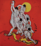 90-Khalil-Ibrahim-'Movement-in-Red'-(1971)-Batik-91cm-x-81cm--