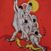 90-Khalil-Ibrahim-'Movement-in-Red'-(1971)-Batik-91cm-x-81cm--