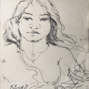 Khalil-Ibrahim-B.-Kelantan-1934-2018-Portrait-Study-1-of-Imaginary-Malay-Girl-from-1980s-1990s-sketch-book-Pen-on-paper-12-x-9-cm
