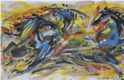 1-Challenging Horses Series 3, 2003 RM 2,200.00-SOLD | Mixed media on paper | 25 x 32 cm