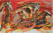 2-Challenging Horses Series 5, 2003 RM 2,750.00-SOLD | Mixed media on paper | 25 x 32 cm