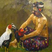 Man and Roosters, 1995 RM 8,250.00-SOLD | Oil on canvas | 77 x 75 cm