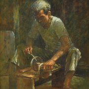 53-Lui-Cheng-Thak,-1967,-Scissor-Sharpening,-2007,-Oil-on-canvas,-50-x-40-cm